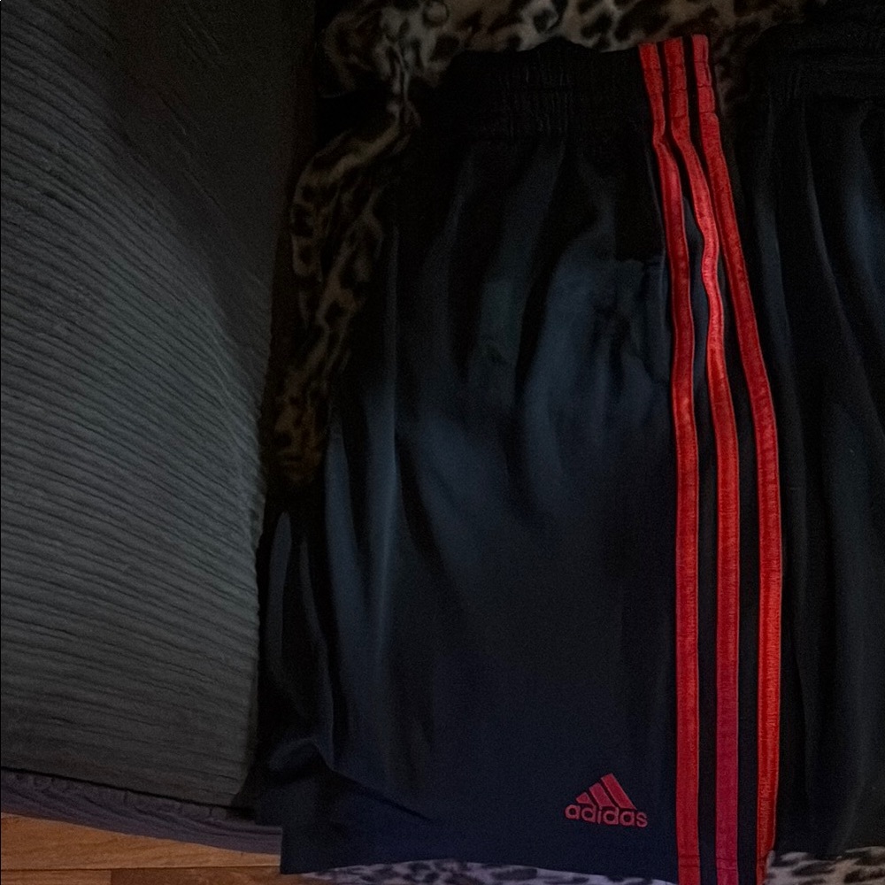 Adidas Black Track Pants with Red Stripes